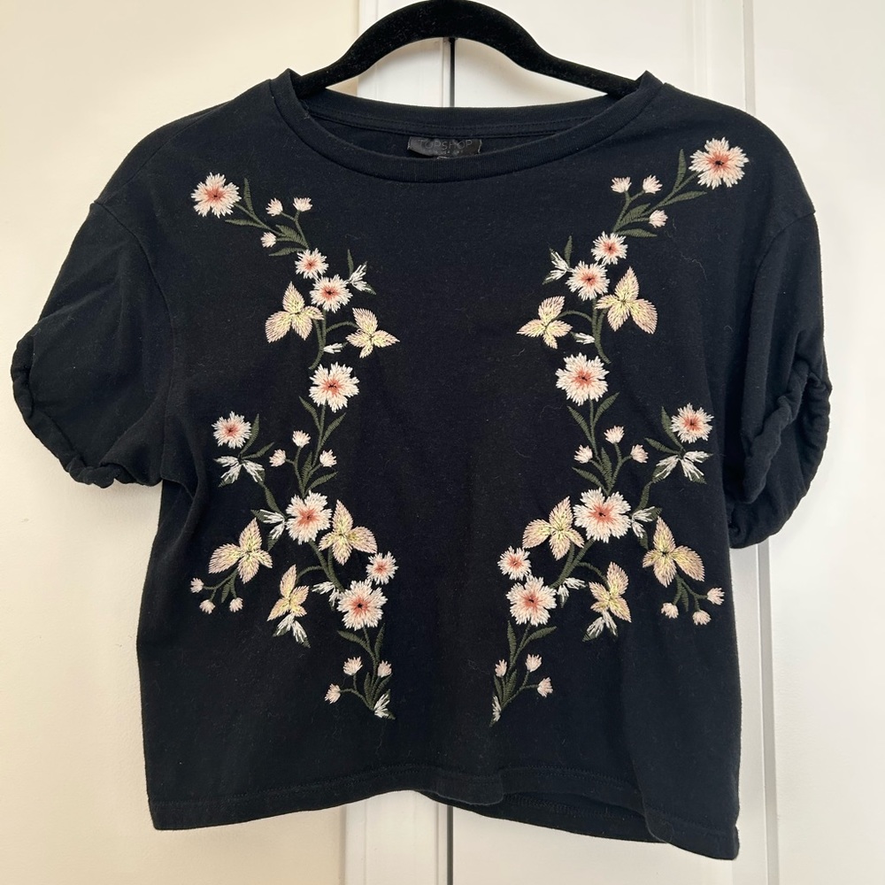 Top shop Black Floral Embroidered T-shirt
